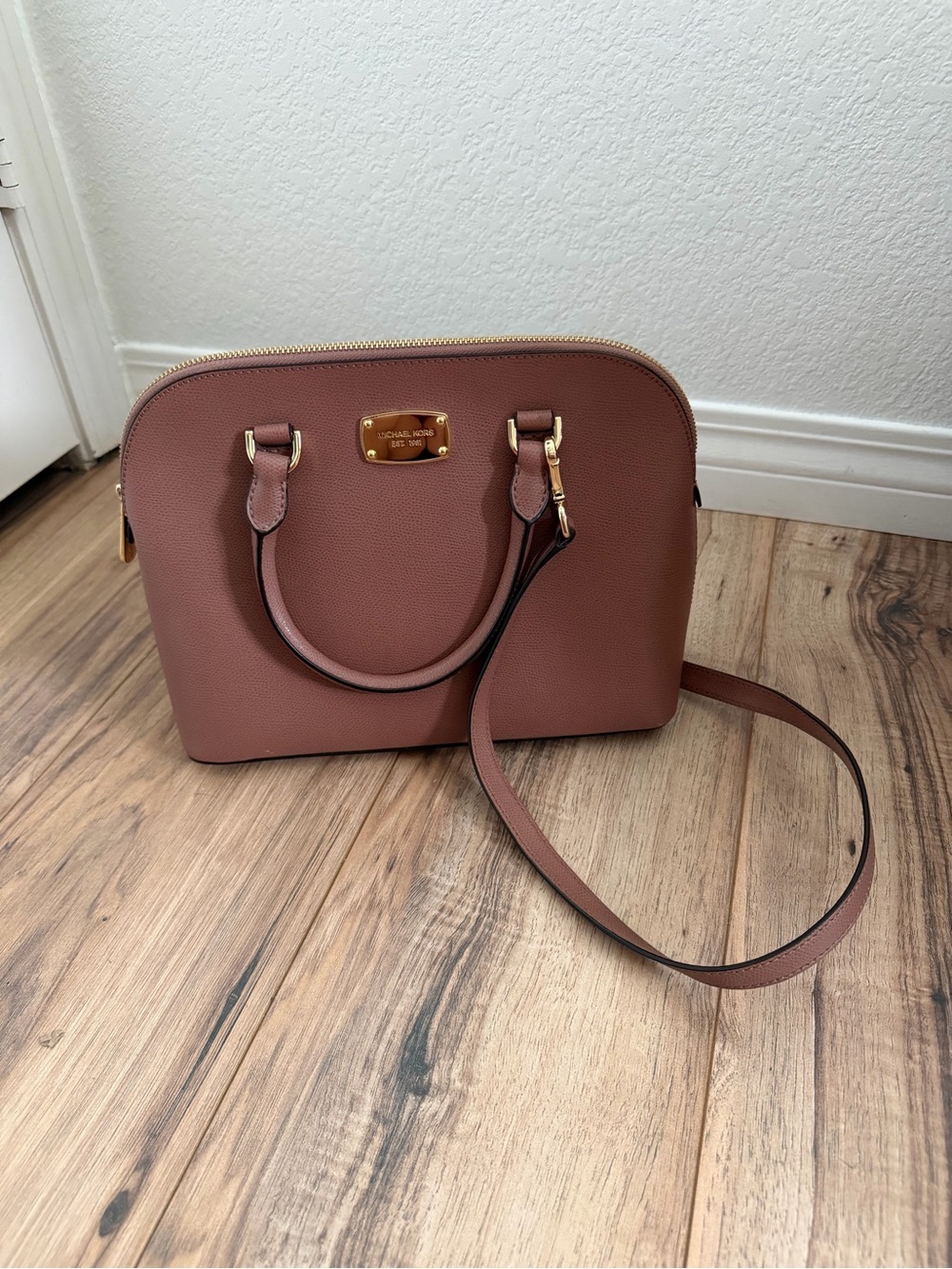 Michael Kors Mauve Brown Dome Satchel with Detachable Strap